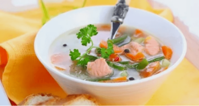 With fish soup with a protein -containing diet